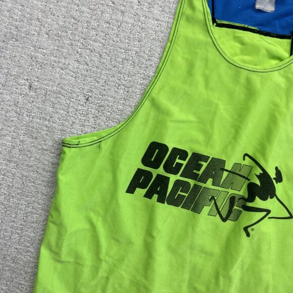 VTG Ocean Pacific OP Running Tech Tank Top Neon Green / Blue Canada Made Read - Picture 2 of 10